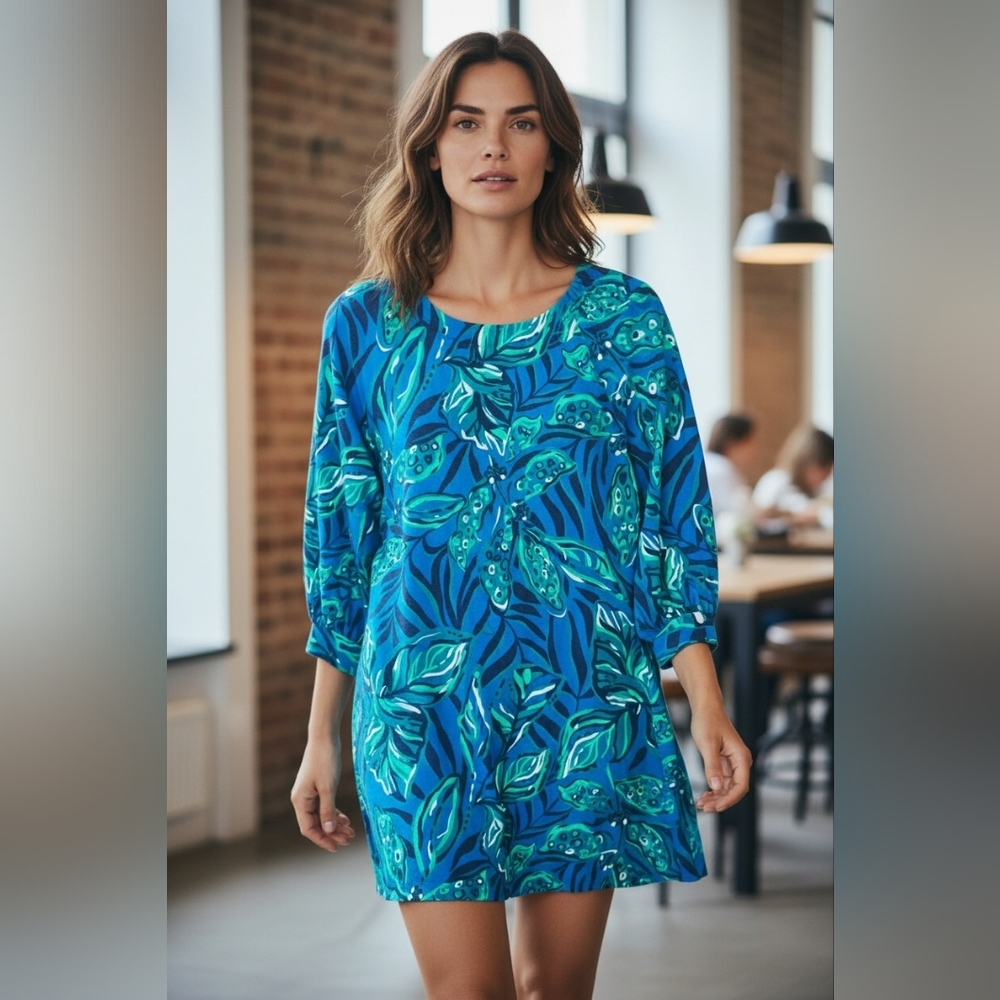 Lilly Pulitzer Elianna Cotton T-Shirt Dress Indigo Breeze Shady Gators XS